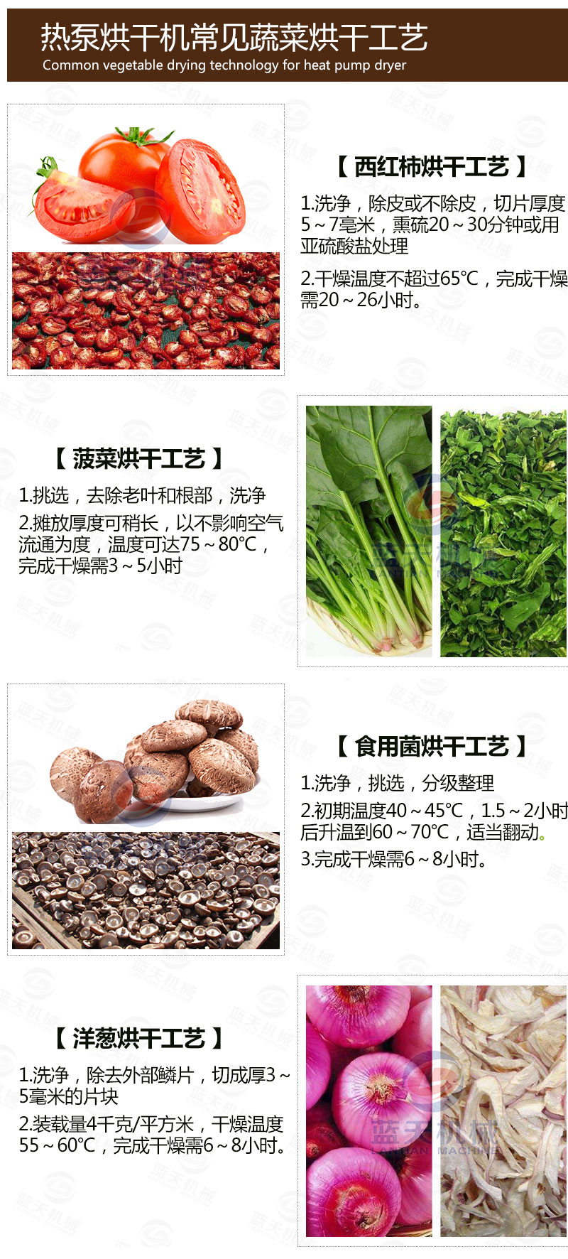 食用菌網(wǎng)帶烘干機(jī)常見蔬菜烘干工藝